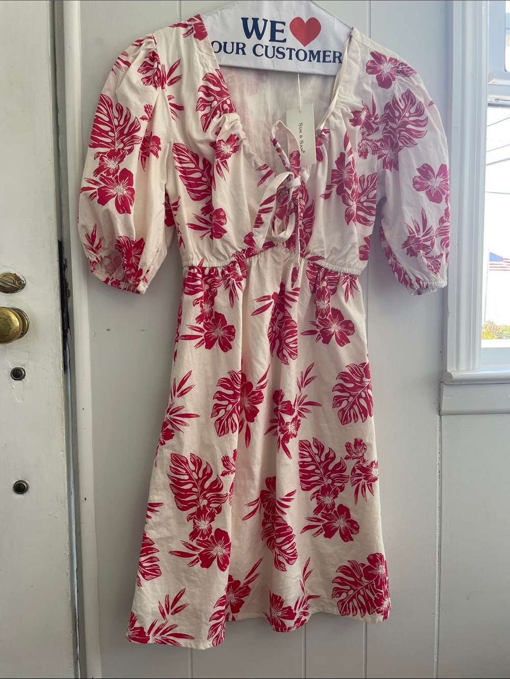 Cream Mini Dress with Pink Floral Print